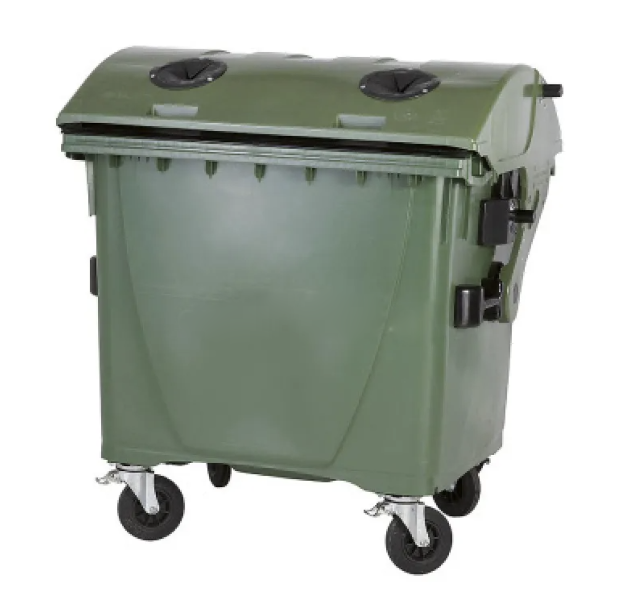 Eurocontainer din plastic  1100 L  capac rotund  verde  inchizatoare pentru capac - colectare sticla - Transport Inclus